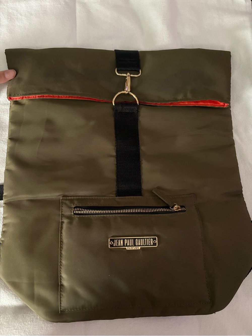Jean Paul Gaultier Olive and Orange Men's Roll-Top Backpack
